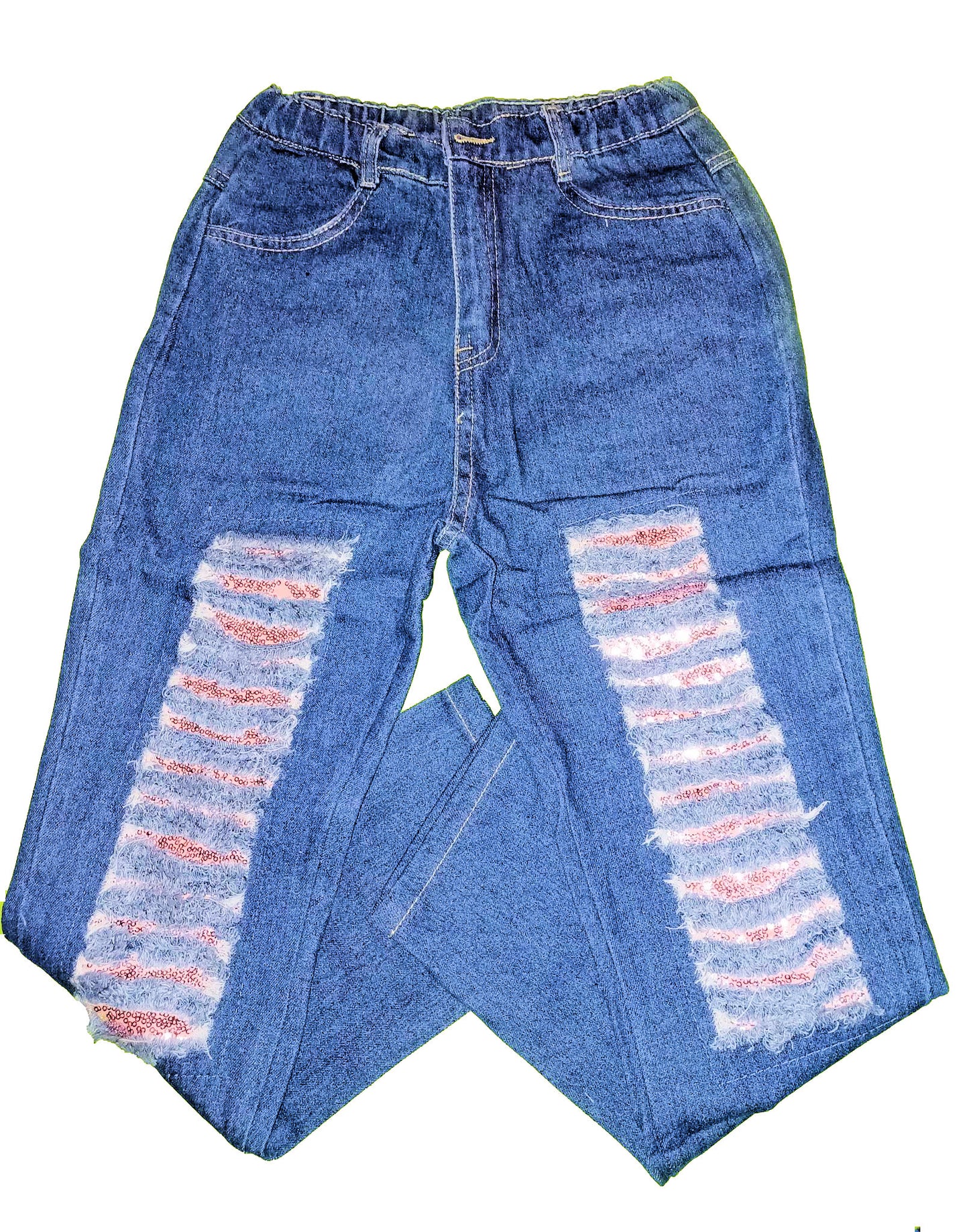 Blue Jeans with Pink Sequin Patches