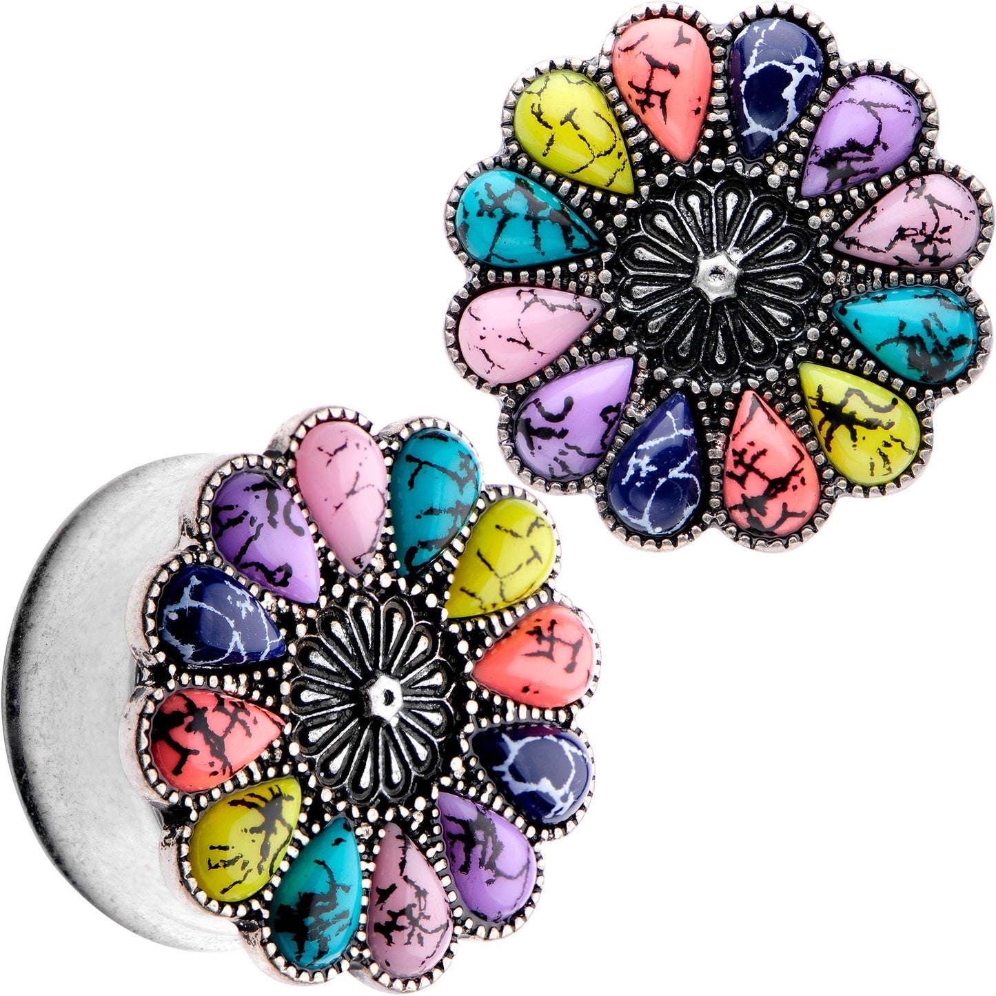 Southwestern Pinwheel Flower Double Flare Plug Set Set 2G to 22mm