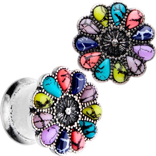 Southwestern Pinwheel Flower Double Flare Plug Set Set 2G to 22mm