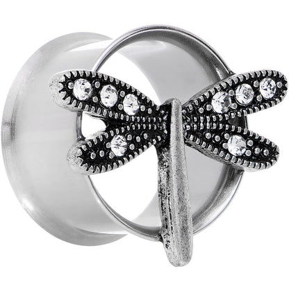 18mm Clear Gem Steel Hi Sky Dragonfly Double Flare Tunnel Plug Set