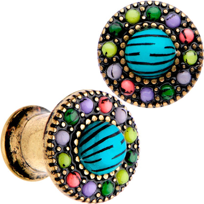 Gold Plated Southwestern Stone Age Double Flare Plug Set 2G to 22mm