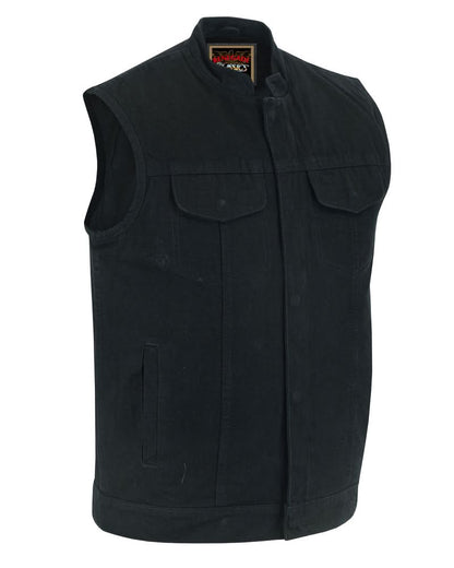 Weston Black Men's Denim Motorcycle Vest – Single Panel Back