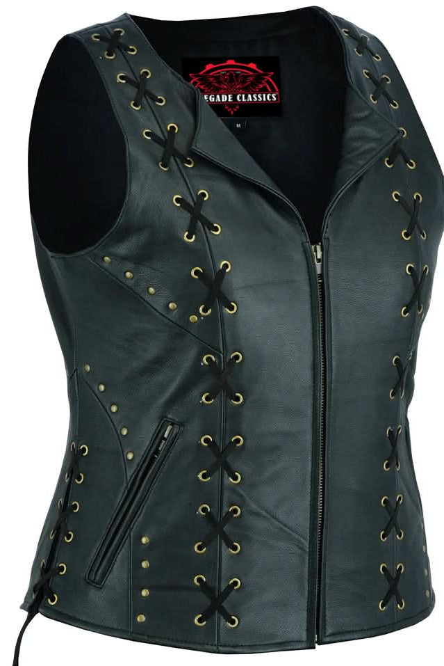 Women's Zippered Vest with Lacing Details