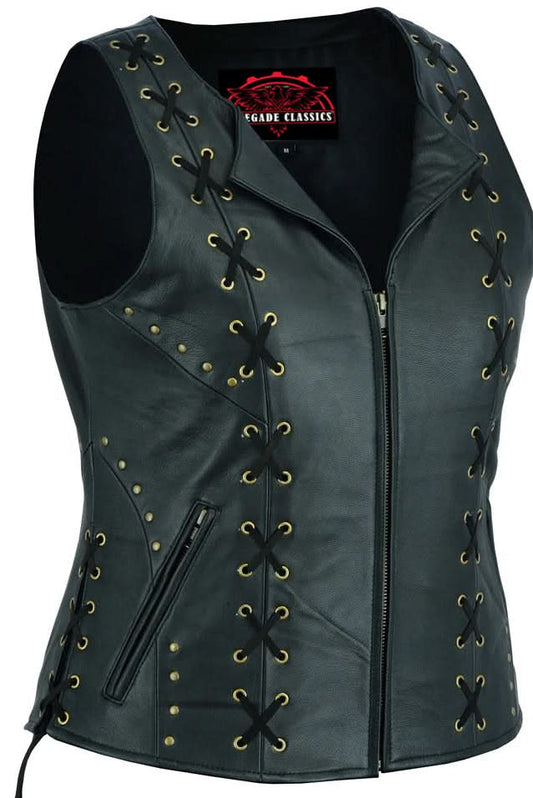 Women's Zippered Vest with Lacing Details