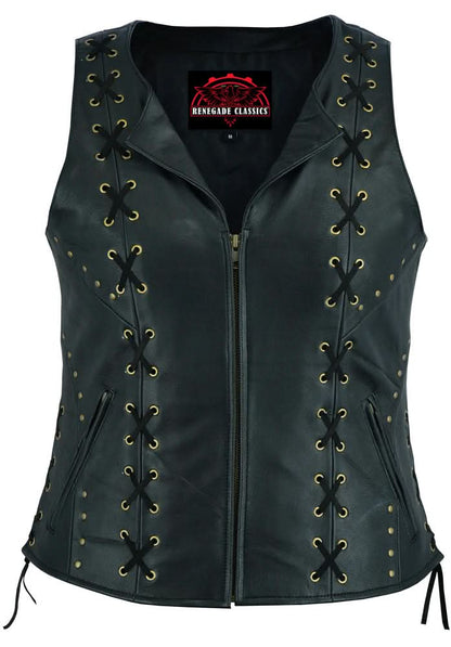 Women's Zippered Vest with Lacing Details