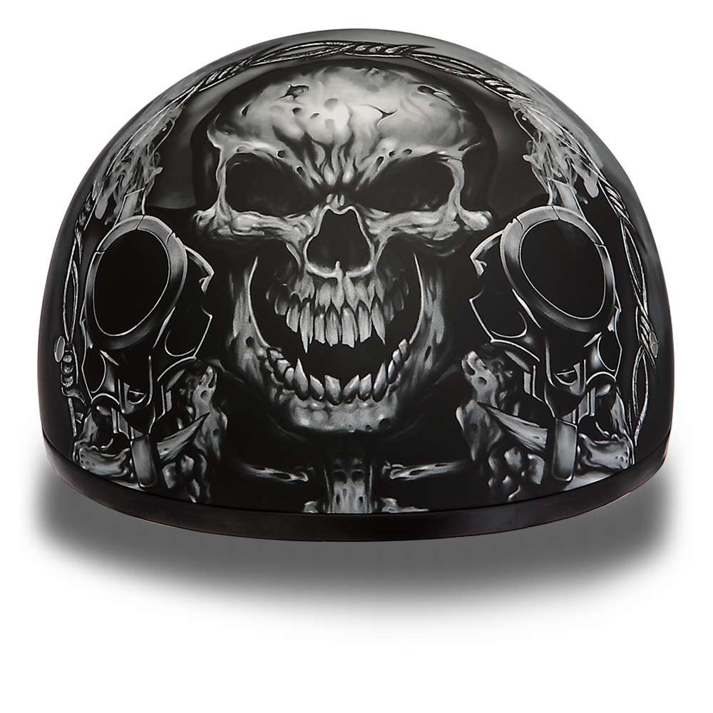 D6-G Daytona Helmets D6-G ‘Skull Cap’ with Skull and Guns Half Face Helmet Black