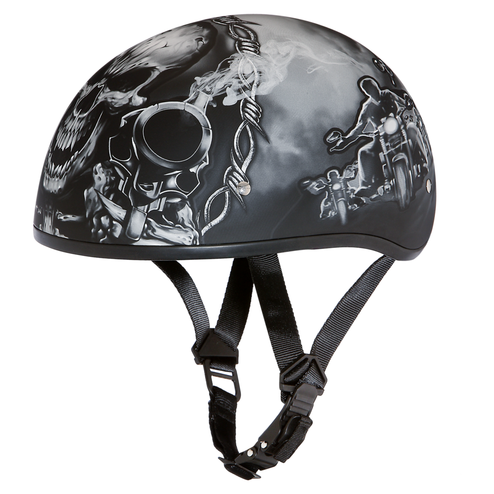 D6-G Daytona Helmets D6-G ‘Skull Cap’ with Skull and Guns Half Face Helmet Black