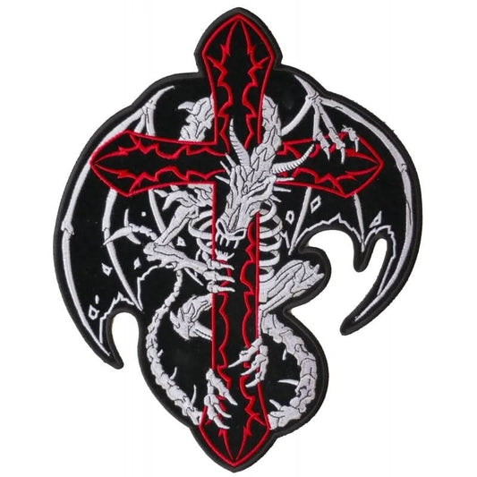 PL322 Dragon and Cross Embroidered Iron on Patch