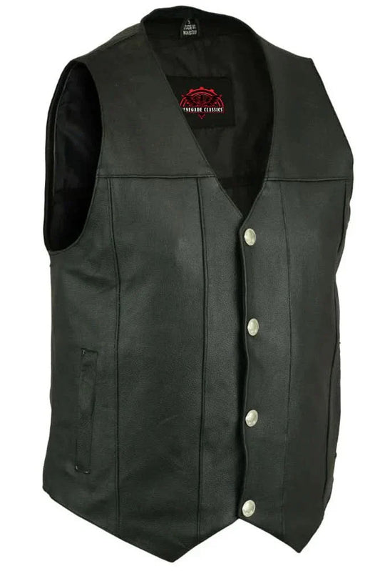 Men's Milled Single Back Panel Leather  Vest - Black