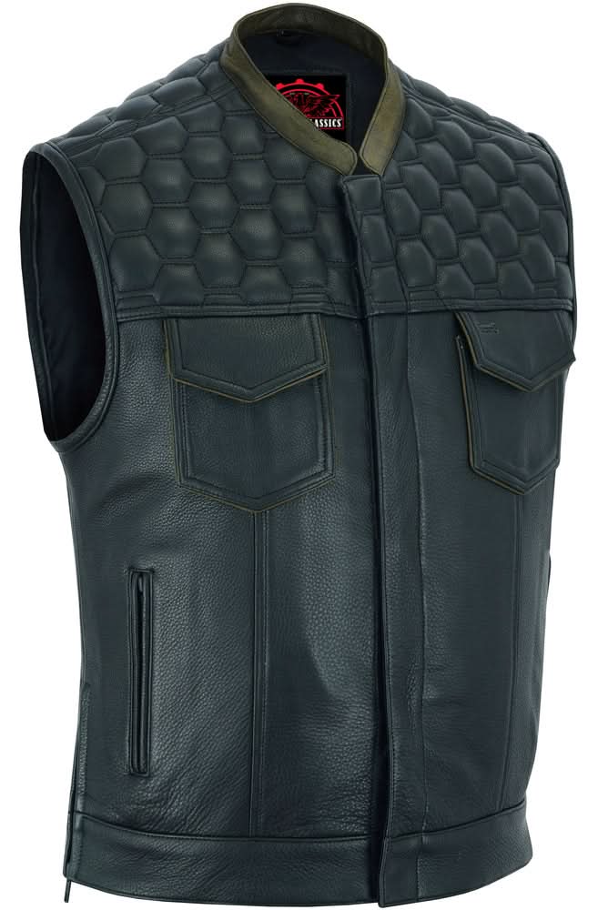 Whiskey Men's Motorcycle Leather Vest - Black