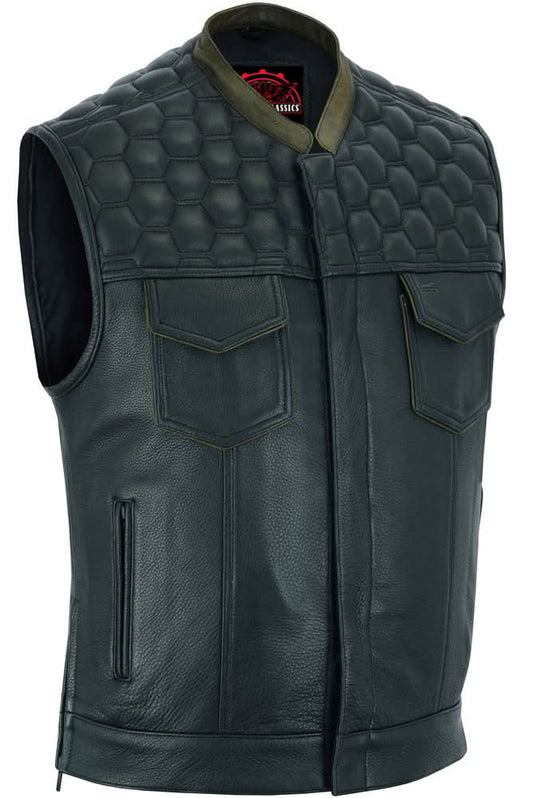 Whiskey Men's Motorcycle Leather Vest - Black