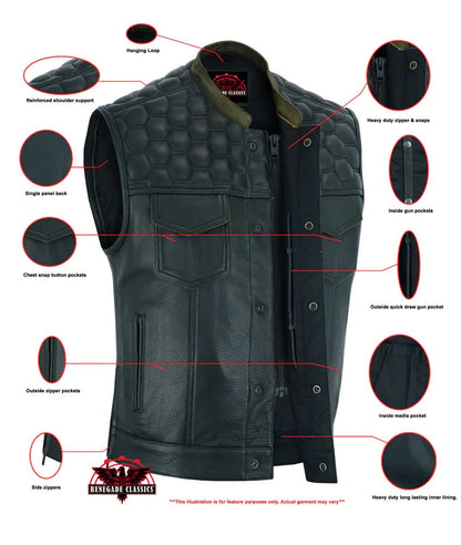 Whiskey Men's Motorcycle Leather Vest - Black
