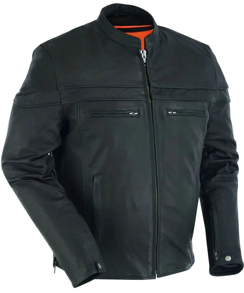 Men's Sporty Lightweight Black Leather Cross Over Jacket