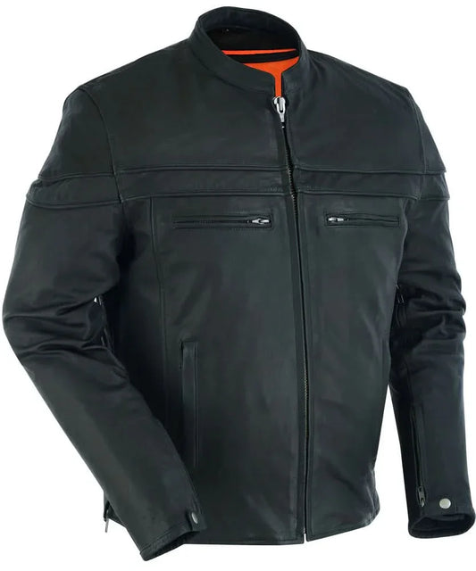 Men's Sporty Lightweight Black Leather Cross Over Jacket