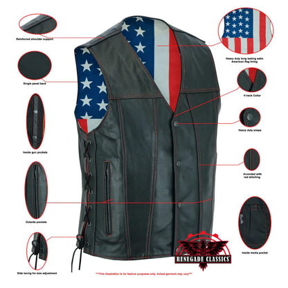 Men's Honor Ride Black Leather Motorcycle with Vest Red Stitching