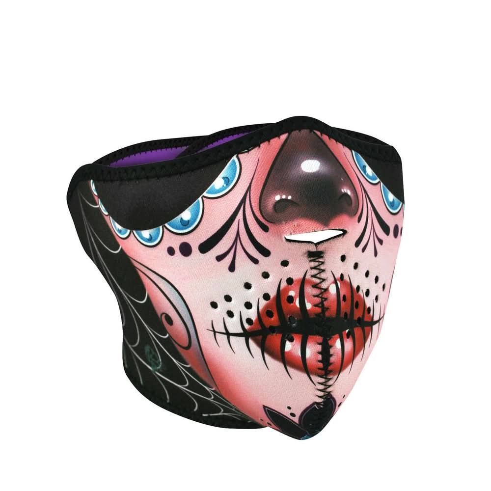 WNFM82H ZAN® Half Mask- Neoprene- Sugar Skull Reversible to Purp