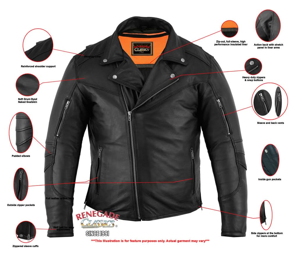 Black Speed Men's Motorcycle Leather Jacket  – Smart Access Pocket