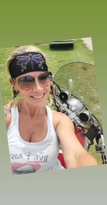 Tie-back Stretchy Rhinestone Bandana Dragonfly Design, 4 Colors