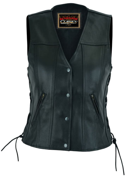 Ella Women's leather motorcycle vest -  Black