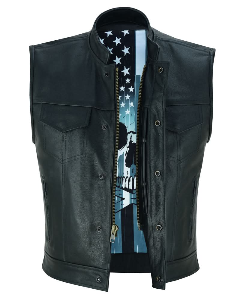 Private Men's Black Leather Motorcycle Vest