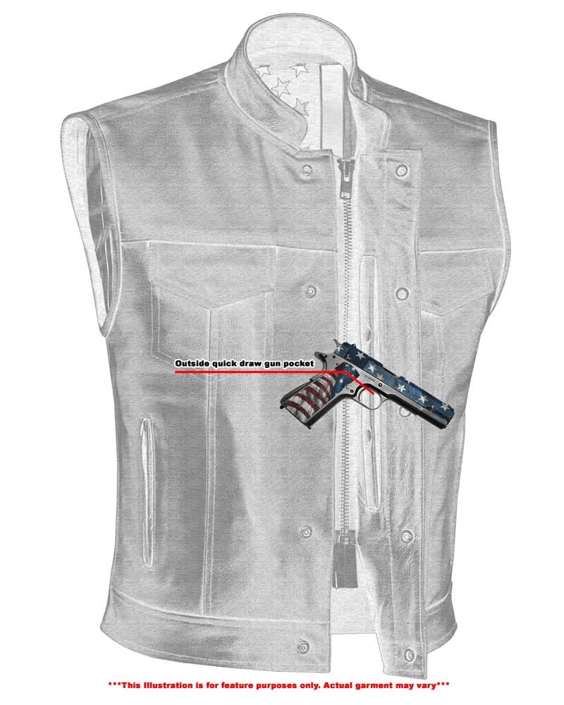 Private Men's Black Leather Motorcycle Vest