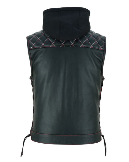 Men's Road Edge Leather Black Vest – Removable Hood