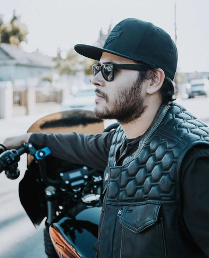 Whiskey Men's Motorcycle Leather Vest - Black