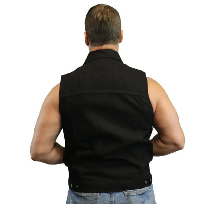 Men's Snap/Zipper Front Black  Denim Motorcycle Vest