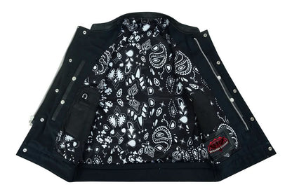 Men's Paisley Black Leather Motorcycle Vest with White Stitching