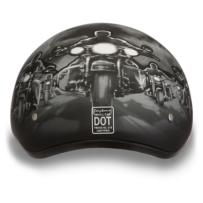 D6-G Daytona Helmets D6-G ‘Skull Cap’ with Skull and Guns Half Face Helmet Black
