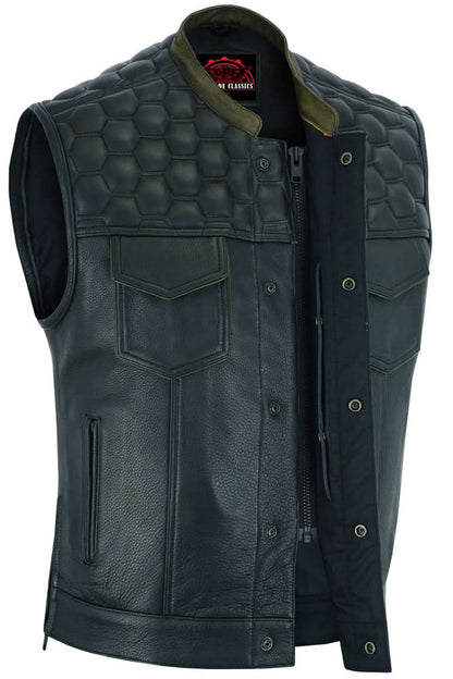 Whiskey Men's Motorcycle Leather Vest - Black