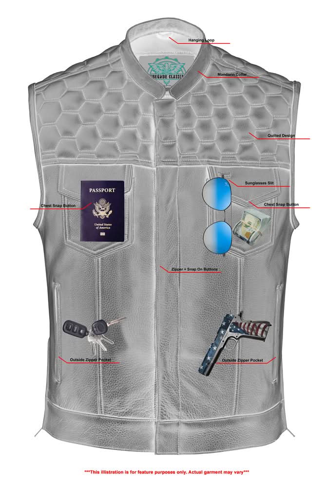 Whiskey Men's Motorcycle Leather Vest - Black