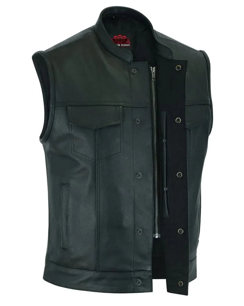 Blackhawk Scoop Collar Men's Motorcycle Vest - Smart Access Pocket & Hidden Zipper