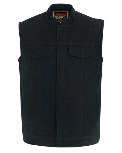 Weston Black Men's Denim Motorcycle Vest – Single Panel Back