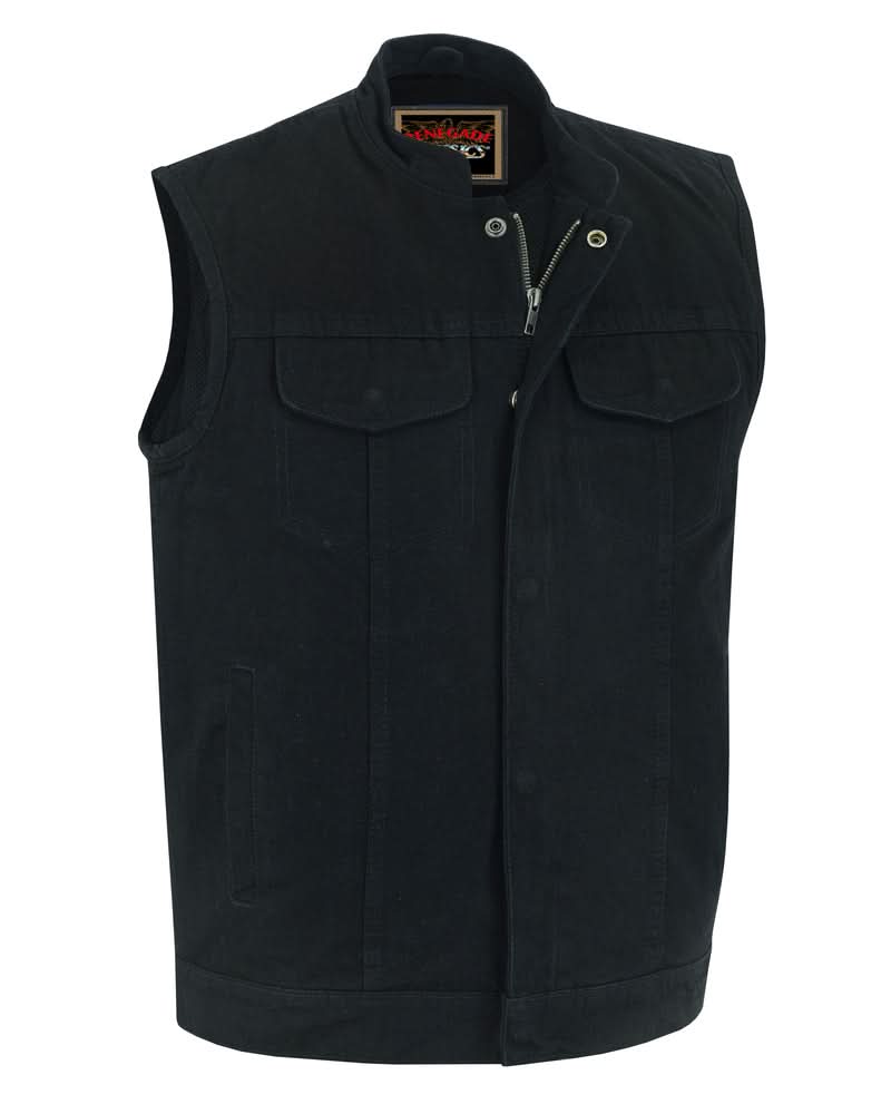 Weston Black Men's Denim Motorcycle Vest – Single Panel Back