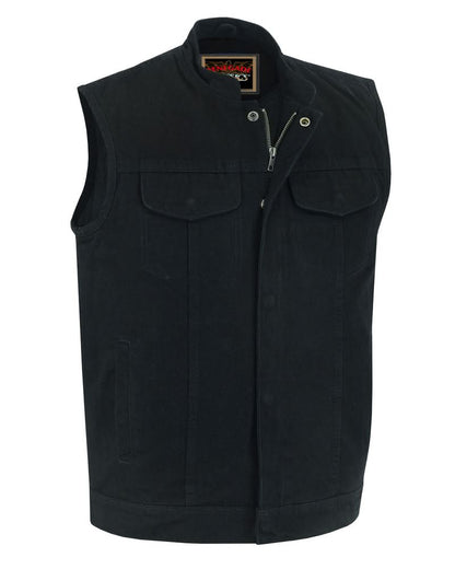 Weston Black Men's Denim Motorcycle Vest – Single Panel Back