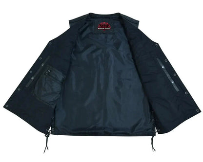 Men's Tall Classic Tapered Bottom Biker Leather Vest- Black