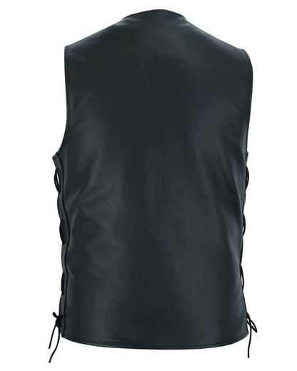 Men's Tall Classic Tapered Bottom Biker Leather Vest- Black