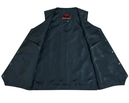 Men's Tall Classic Motorcycle Leather Vest - Black