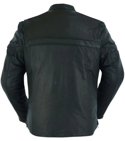 Men's Sporty Lightweight Black Leather Cross Over Jacket