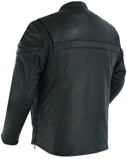 Men's Sporty Lightweight Black Leather Cross Over Jacket