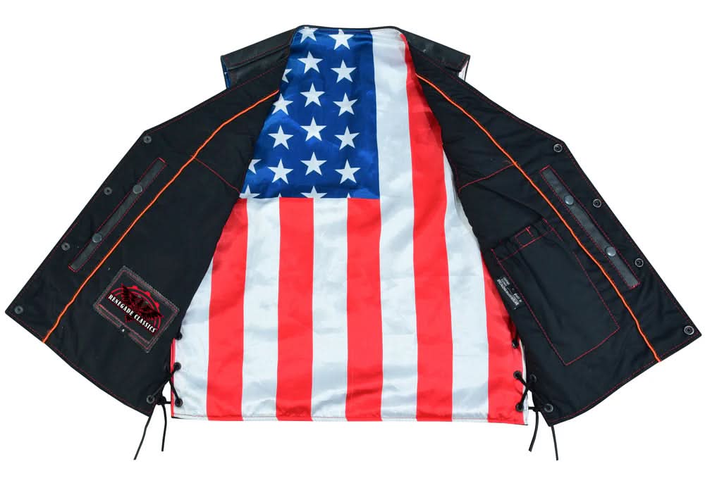 Men's Honor Ride Black Leather Motorcycle with Vest Red Stitching