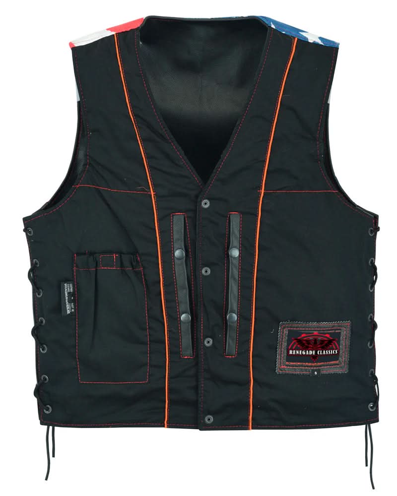 Men's Honor Ride Black Leather Motorcycle with Vest Red Stitching