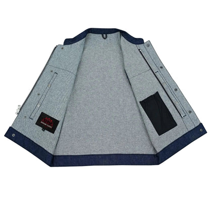 Men's Blue Rough Rub-Off Raw Finish Denim Vest