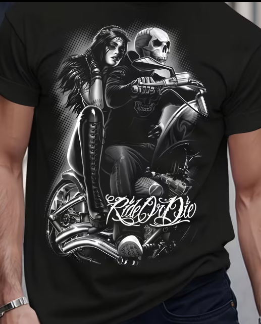 Ride or Die Motorcycle Biker Skull T-Shirt