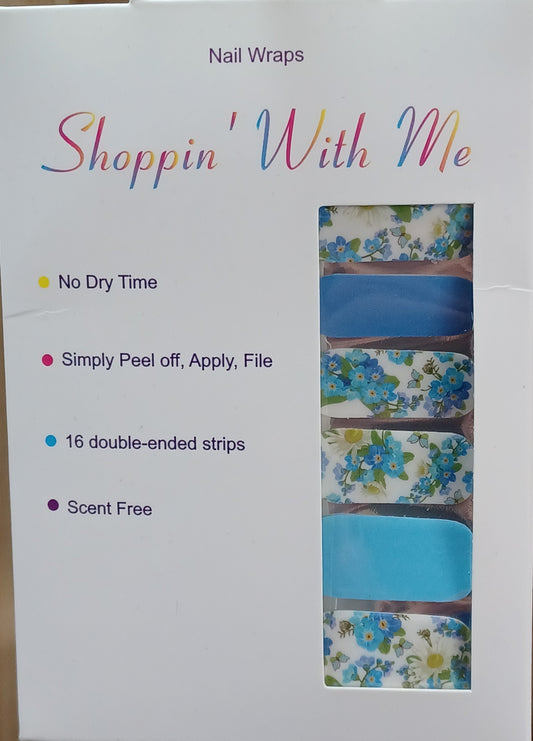 Blue Floral and Solids Nail Wraps