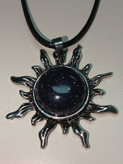 Blue Sandstone Sun Pendant Necklace