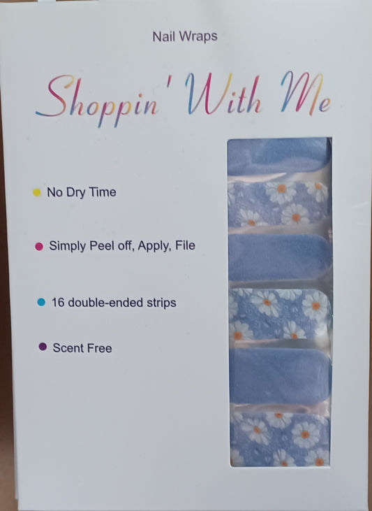 Blue Floral Daisy Nail Wraps