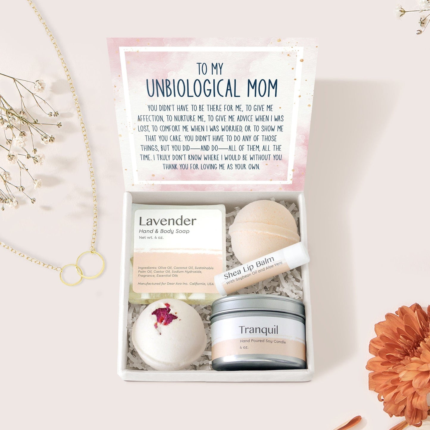 Unbiological Mom Double Circle Necklace Spa Gift Box Set