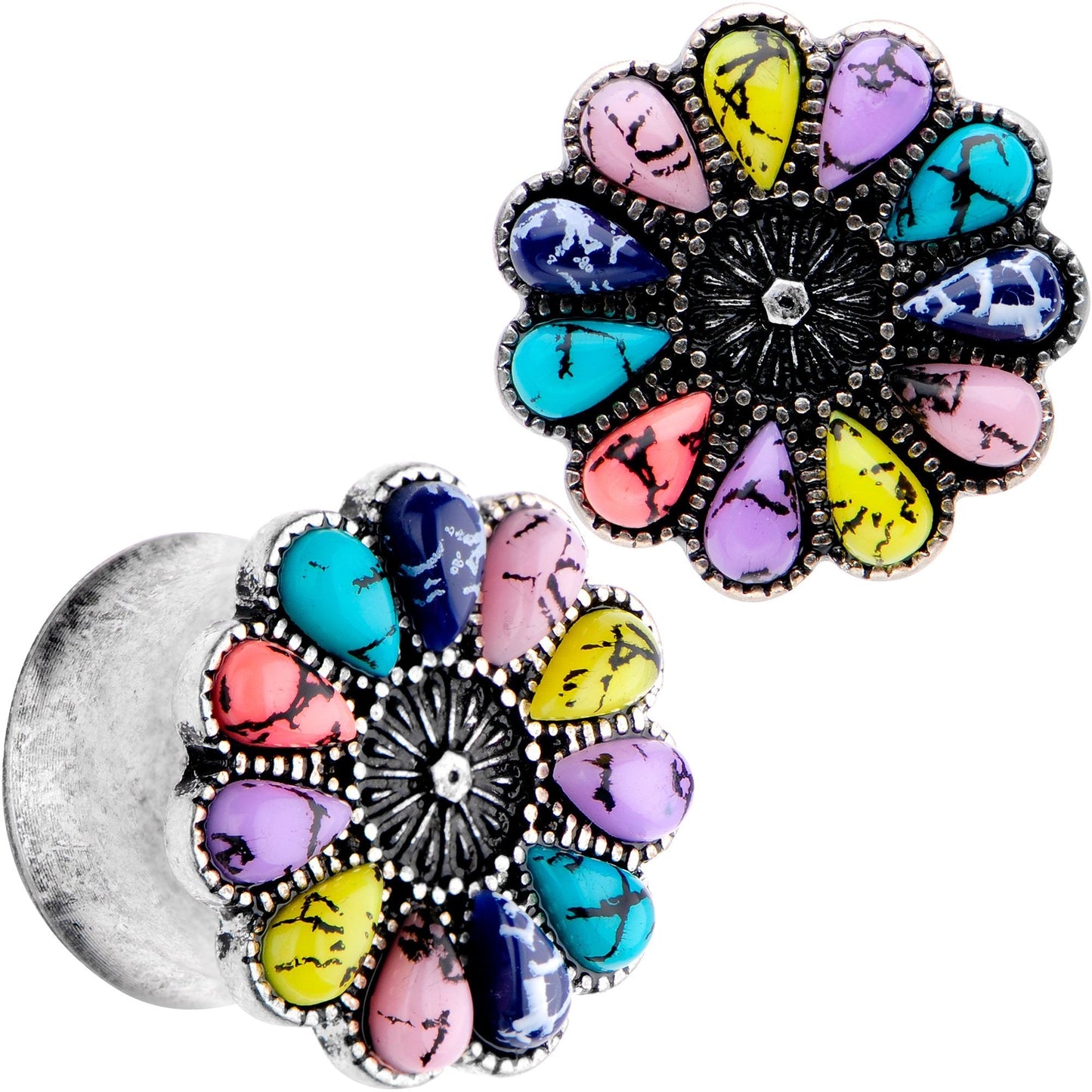 Southwestern Pinwheel Flower Double Flare Plug Set Set 2G to 22mm